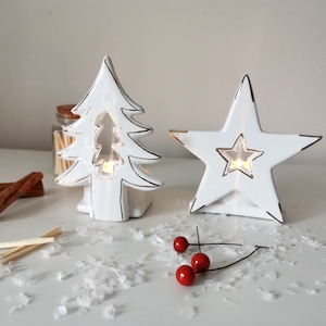 Ceramic Christmas Tealight Holder: Tree & Star Festive Decor