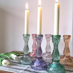Textured Glass Candlestick Holder: Pastel Dinner Candle Decor