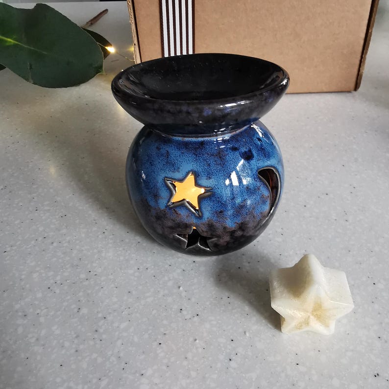 Handcrafted Christmas Hamper: Star Moon Wax Burner Gift Set Melts & Matches Midnight Sky