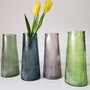 Tall Ribbed Glass Vase Coloured Green Blue Flower Vase Wedding Party Table Decoration