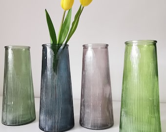 Tall Ribbed Glass Vase Coloured Green Blue Flower Vase Wedding Party Table Decoration