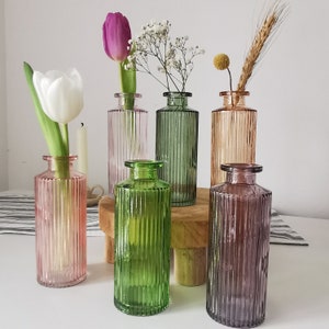 Ribbed Glass Bottle Bud vase Decorative Bottle Wedding Home Decor Green Pink Vase Small Glass Bottle Christmas Gift New Home Birthday Gift