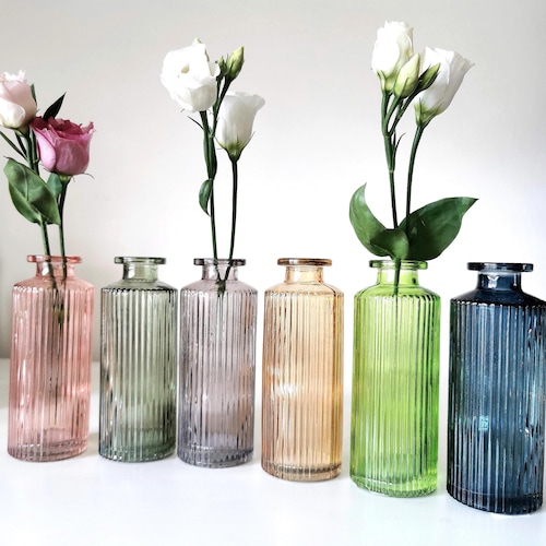 Bouteille en verre nervuré vase bourgeon petite bouteille décorative verte bleu rose fête des mères