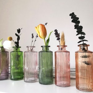 Ribbed Glass Bottle Bud vase Decorative Bottle Wedding Home Decor Green Pink Vase Small Glass Bottle Christmas Gift New Home Birthday Gift