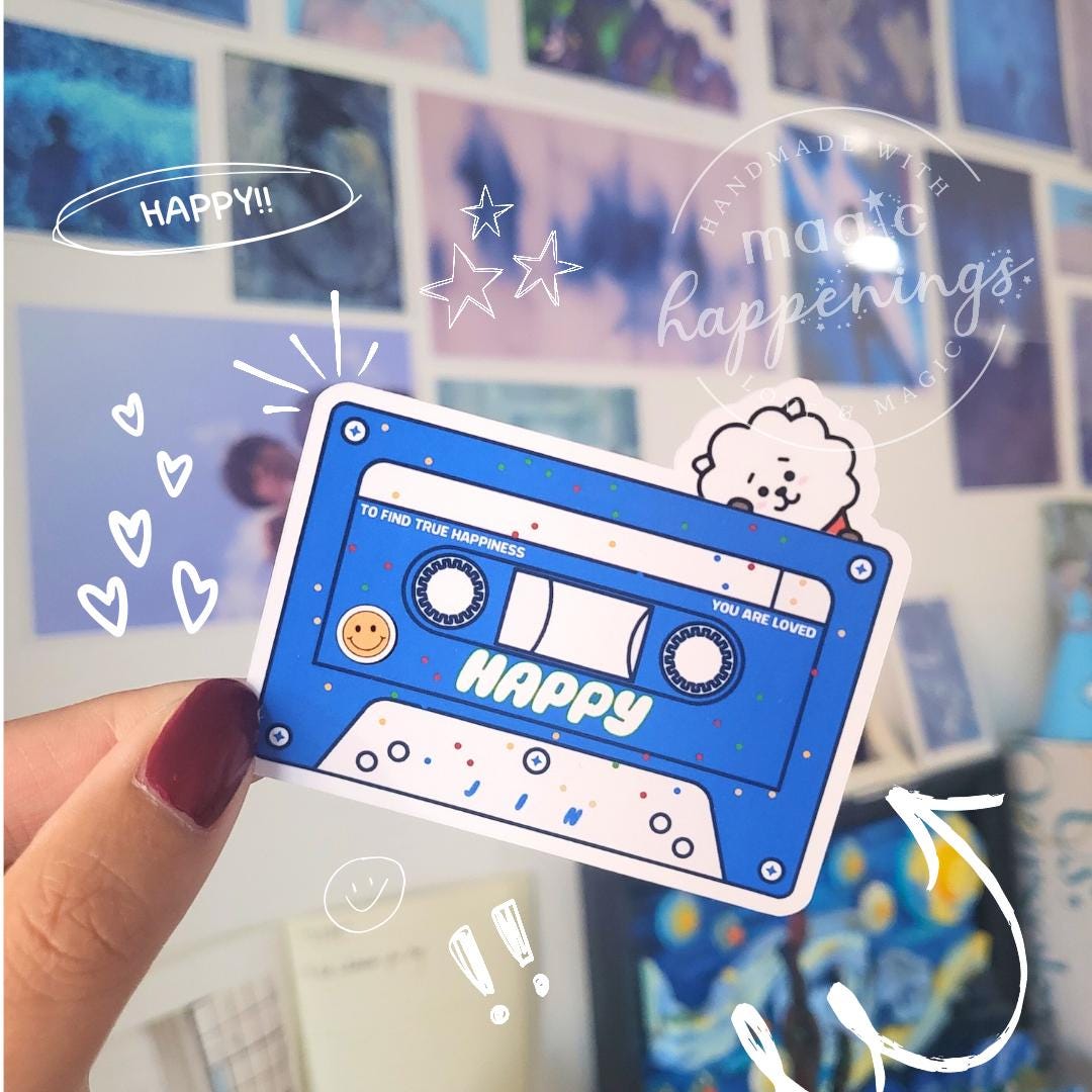 BTS JIN ステッカーシート happy BTS Jin Happy Cassette Unofficial Sticker - Etsy