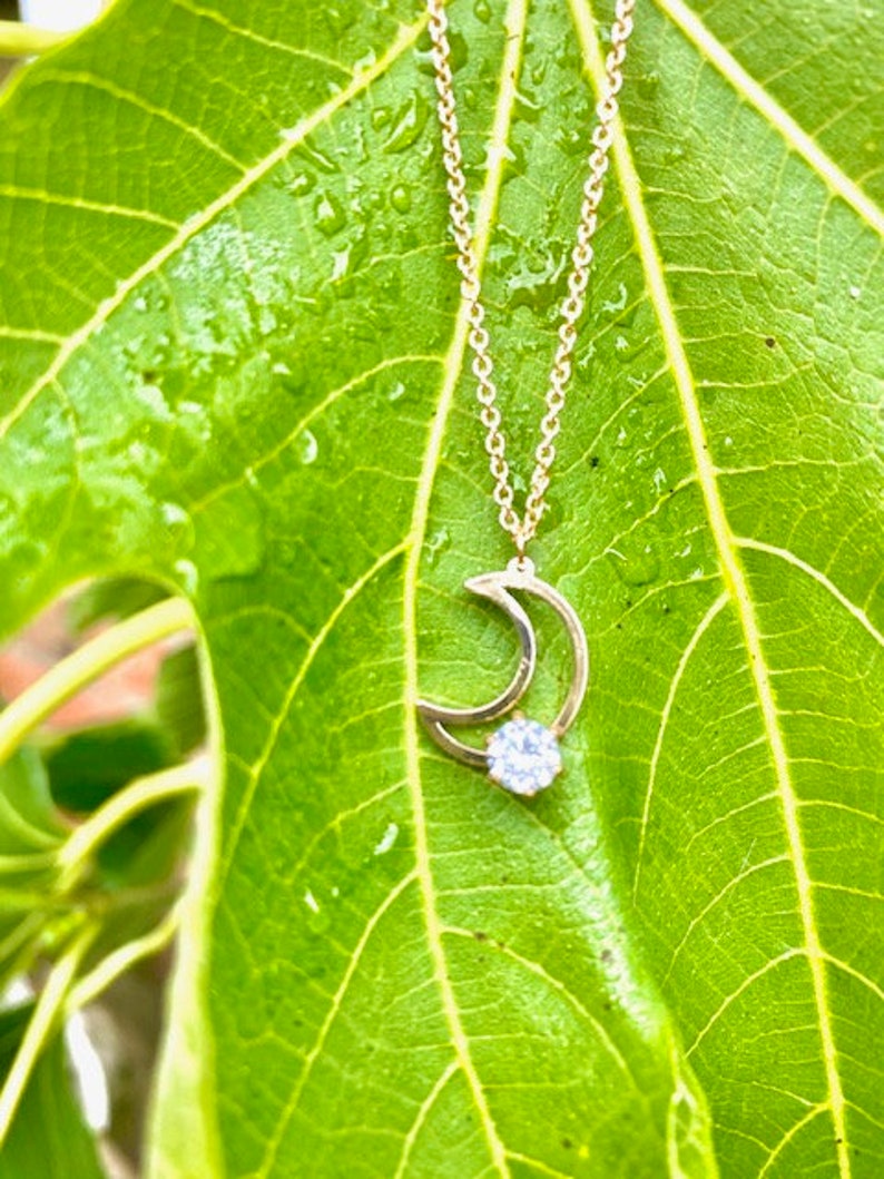 minimalist CZ charms crescent moon contemporary gold cubic zirconia Pendant gift by Mosleberry simple celestial necklace
