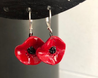 Boucles d’oreilles fleur coquelicot, idée de cadeau originale. Fabrication francaise