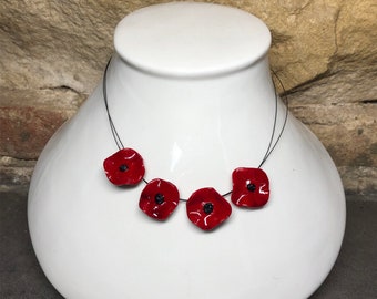 Neck collar, red necklace, small flower necklace