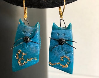 Kattenoorbellen. Origineel cadeau-idee, handgemaakt in Frankrijk. Designer sieraden.
