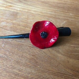 Barrette coquelicot, barrette rouge, idée cadeau de noël, pour maman, pour une amie image 2