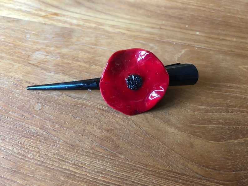 Barrette coquelicot, barrette rouge, idée cadeau de noël, pour maman, pour une amie image 2