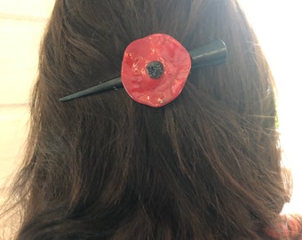 Barrette coquelicot, barrette rouge, idée cadeau de noël, pour maman, pour une amie