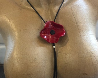 red poppy long necklace, adjustable, all sizes