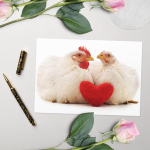 Gluck Gluck Gluck, Ich liebe Dich Valentinstag Karte, Hahn & Henne Valentinstag Karte, Zwei Hühner in Liebe V-Day Grußkarte, Bauernhof und Land