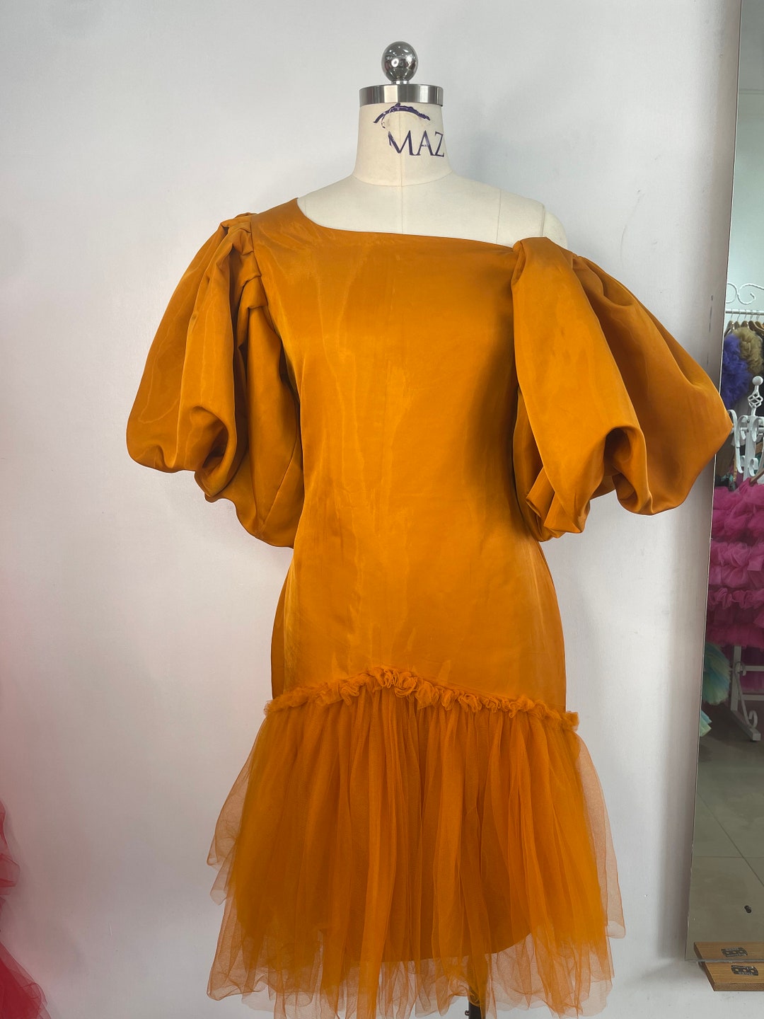 Mustard Ruffled Bottom Tulle Dress With Other Puffy Dramatic Etsy