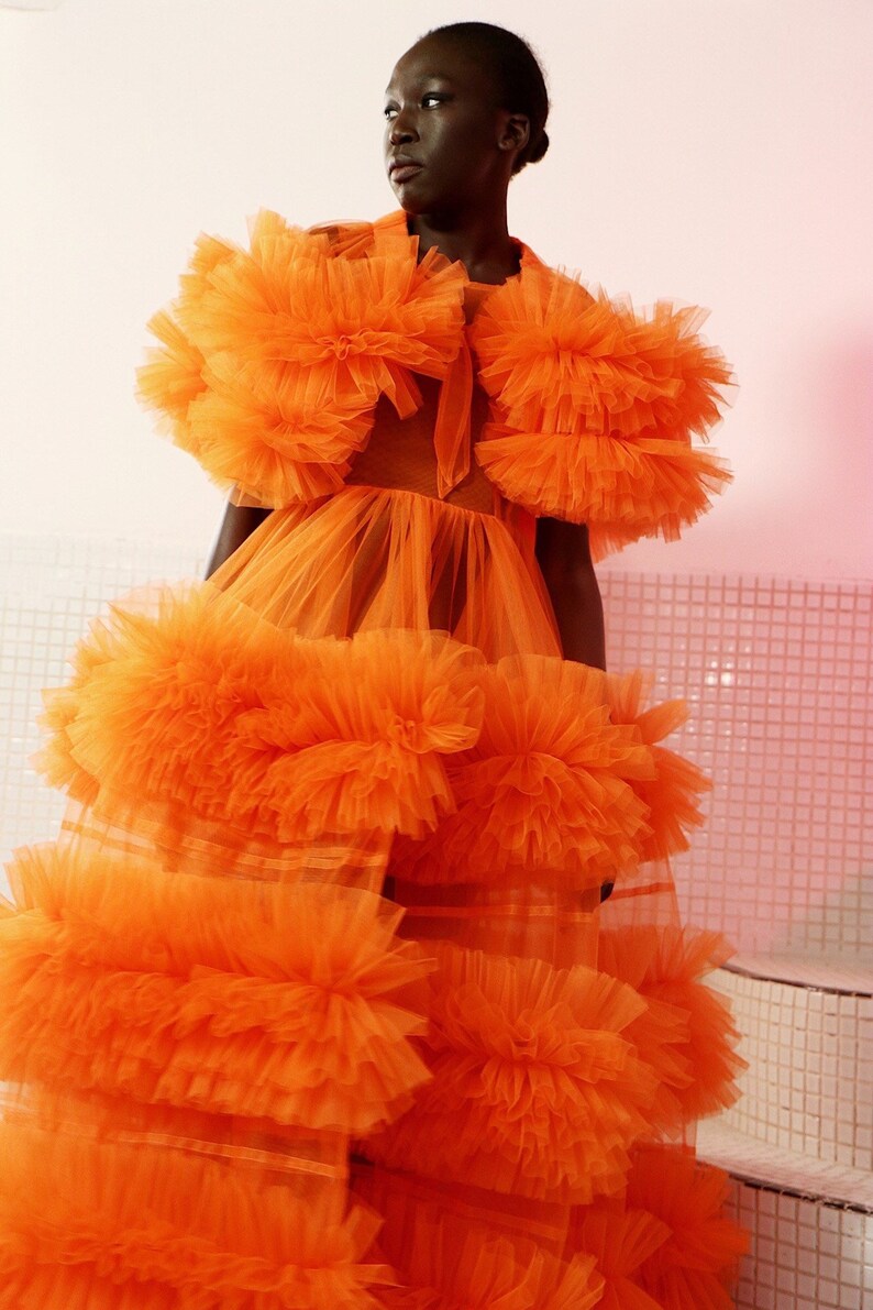 Orange Dress Tulle Dres Summer Dress Cotton Summer Dress Etsy