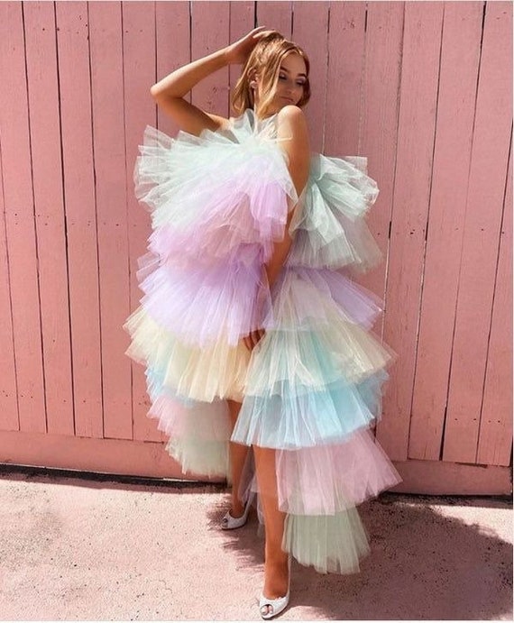 Rainbow Dress Fluffy Tulle Dress Photoshoot Dress Flowing Gown