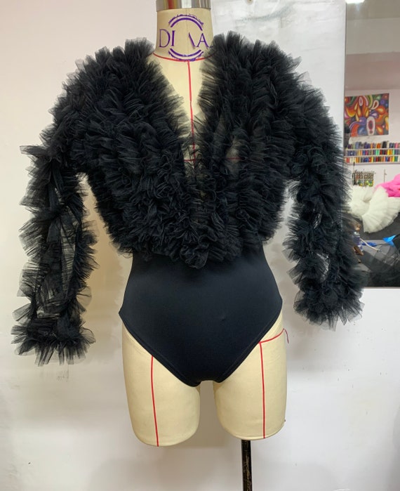 Deep V Neck Tulle Body Suit Top Ruffle Blouse, Women's Leotard Mesh Bodysuit,  Black Bodysuit, Formal Bodysuit, Party Bodysuit, Gift for Her -  Denmark