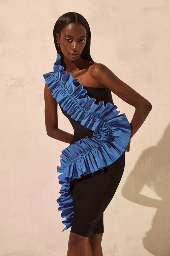 Ruffle knee length clearance dress