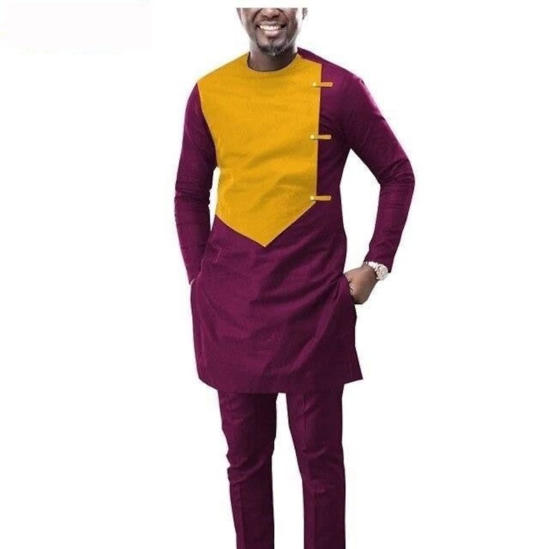 African King Set Nigerian Men Traditional 2 Piece Suit African Prince Wedding Outfit African