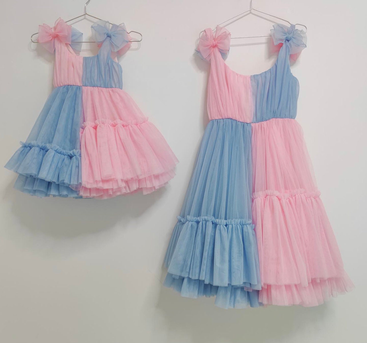 blue dress with pink