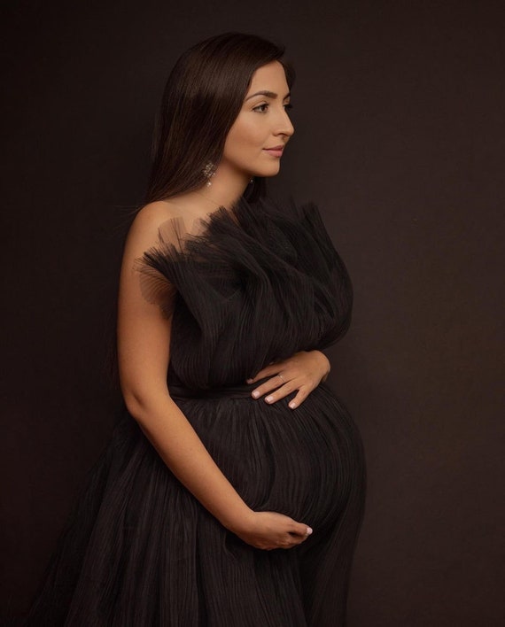 BANETTETA Maternity Dress for Photoshoot Maternity Gown Black