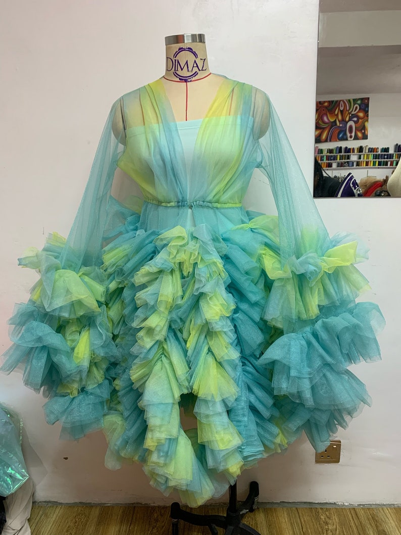 Multi Color Tulle Robe and Inner Dress Short Ruffled Robe Etsy