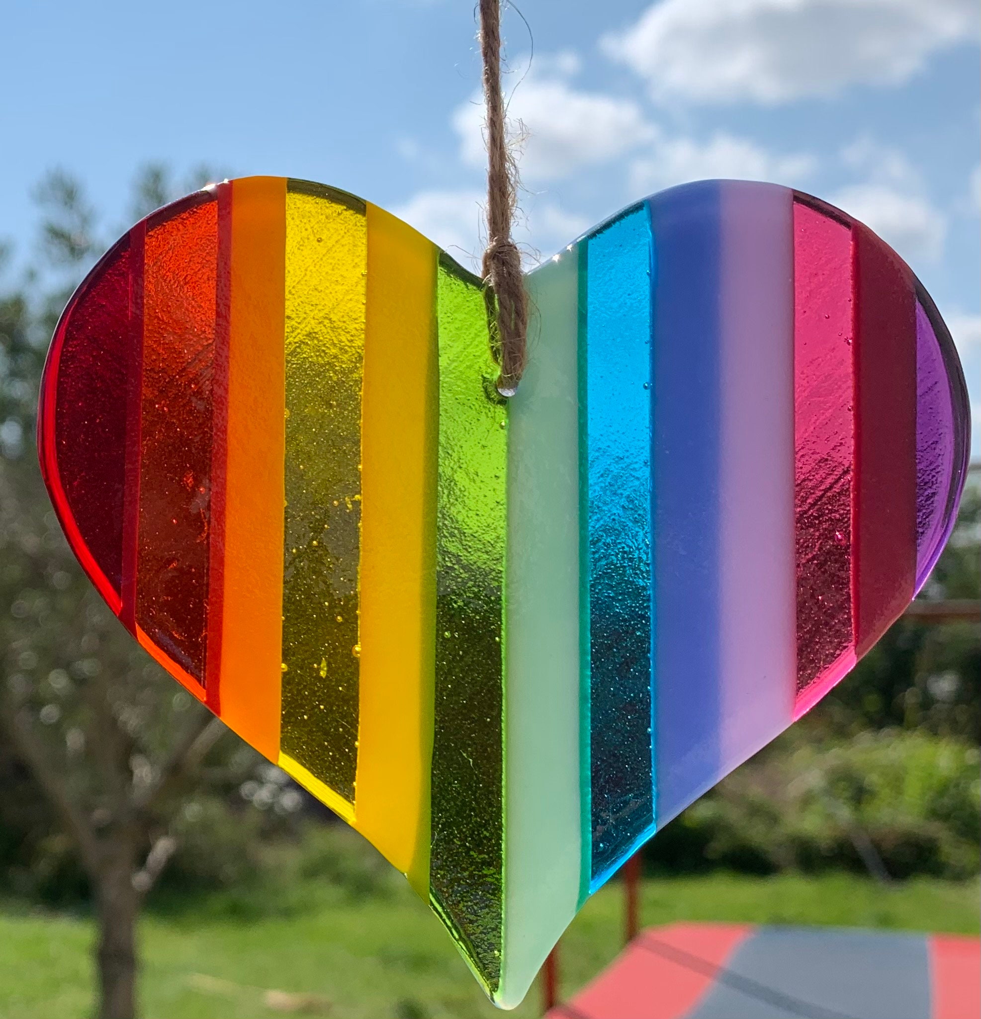 Heart Shaped Fused Glass Rainbow Sun Catcher Etsy