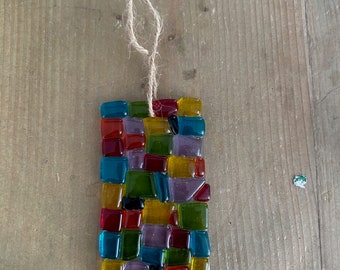 Cubic rainbow sun catcher handmade fused glass.