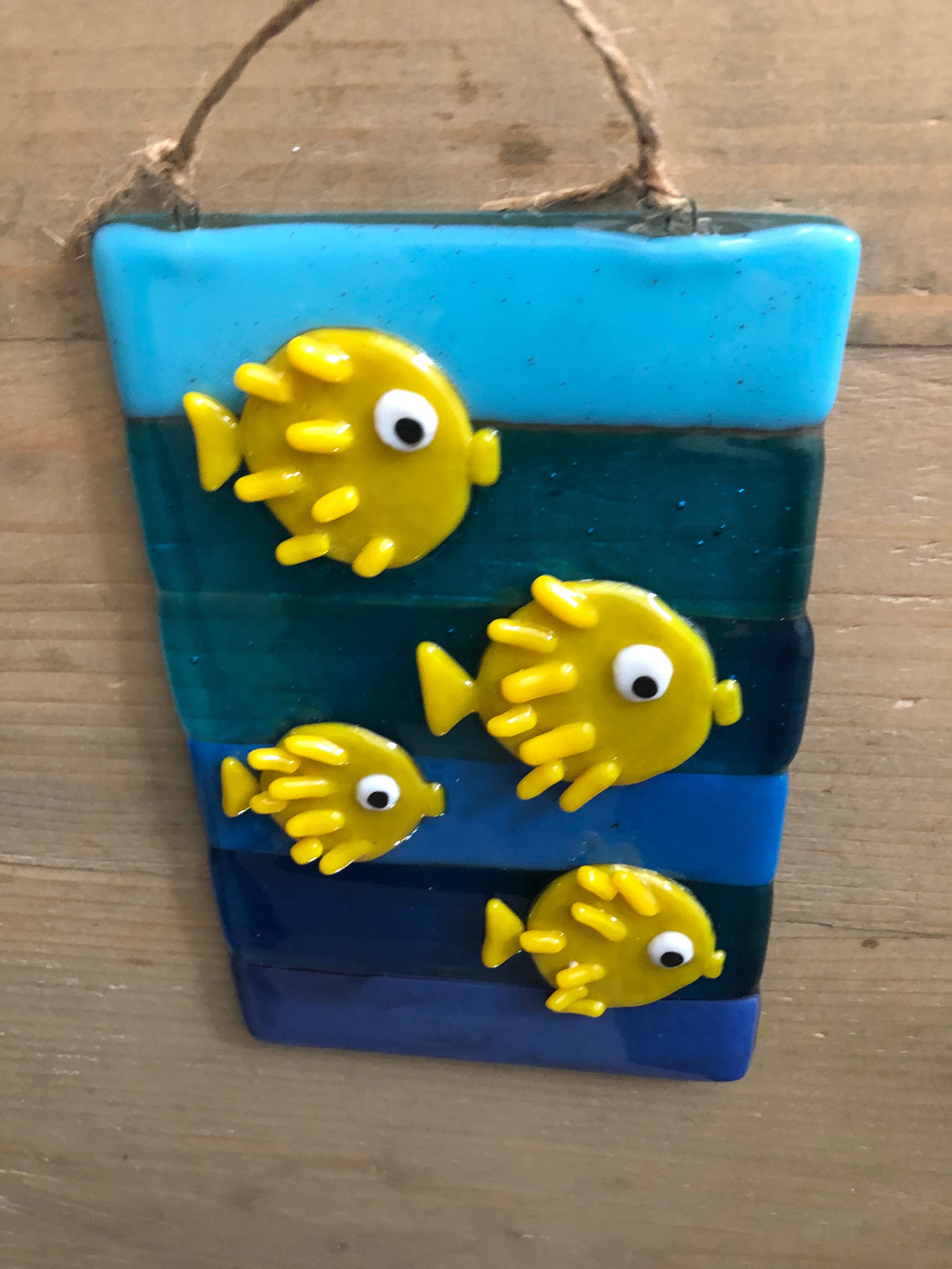 Practical Puffer Fish Fused Glass Under the Water Scene Wall Etsy