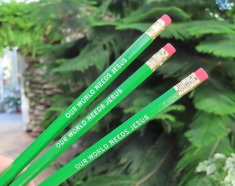 Our World Needs Jesus Pencil Set | Christian Pencils | Engraved Pencils | Back to School | School Supplies | Christian School Supplies