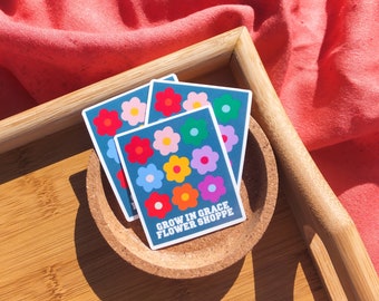 Grow In Grace Flower Shop Sticker | Vinyl Sticker | Floral Sticker | Retro Sticker | Waterproof Sticker | Happy Mail | Snail Mail | Gift