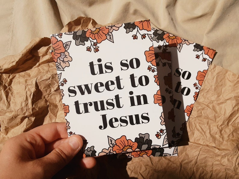 Tis So Sweet to Trust In Jesus Print Christian Print Floral Print Retro Christian Print Hymn Tis So Sweet image 1