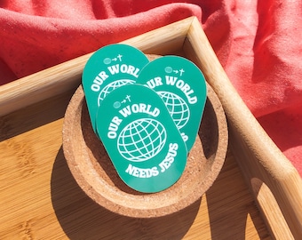 Our World Needs Jesus | Christian Sticker | Retro Sticker | Retro Christian Sticker | Jesus | Vinyl Sticker | Waterproof | Snail Mail