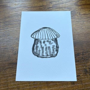 Carte postale illustrée champignon A6 (A6) noir et blanc anthracite
