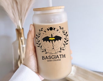 Basgiath War College Fourth Wing Inspired Iced Coffee Glass Cup, Fourth Wing Book Inspired Glass Tumbler, Fourth Wing Book Merch