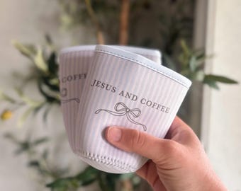 Funda para taza de café a rayas con diseño de Jesús y Café - Funda para bebidas - Enfriadores de tazas