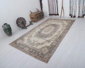Oversize Turkish Oushak Rug, 6x10, Muted Colors, Vintage Wool Cotton