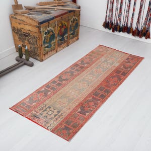2x5 Vintage Turkish Oushak Rug: Neutral Anatolian Small Rug
