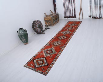 3x12 Vintage Turkish Oushak Runner Rug, Natural Cotton Wool Blend