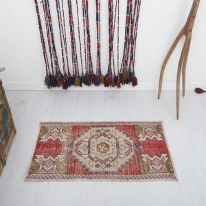2 x 3 tapis anatolien, tapis naturel, tapis de bain, Mini tapis vintage, 2 x 3 tapis turc, 2 x 3 tapis Oushak, paillasson, petit tapis, mini tapis en laine, 4015