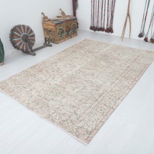 6x9 Vintage Oushak Rug: Muted Wool Turkish Rug