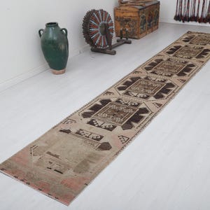 Vintage Turkish Oushak Runner Rug: 3x14 Hallway Rug