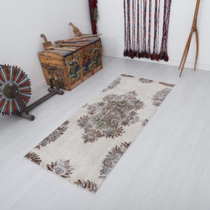 Vintage Oushak Runner Rug 3x6: Turkish Hallway Rug
