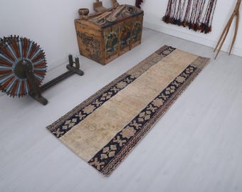 Vintage Oushak Runner Rug, Turkish Cotton Wool Hallway Kitchen Carpet