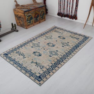 4x6 Rug,Turkish Pastel Rug,Oushak Soft Rug,Handmade Wool Rug,Natural Rug,Anatolian Rug,Faded Rug,Turkey Carpet,Rug Turkish,Vintage Rug,23717