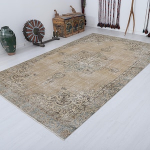 Oversized Oushak Turkish Rug: 7x12 Vintage Neutral Anatolian Rug