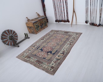 Anatolian Rug, Turkish Rug, 4x6 Vintage Rug, 4x6 Oushak Rug, Handmade Rug,Wool Cotton Rug,Natural Rug,Area Rug,Bohemian Rug,Wool Rug,33380