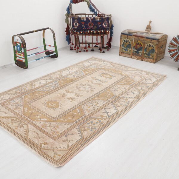 6x8 Rug, Turkey Rug, Wool Rug, Neutral Rug, Pastel Rug, Turkish Rug, Vintage Rug, Anatolian Rug, Vintage Turkish Rug, 6x8 Handmade Rug, 3671
