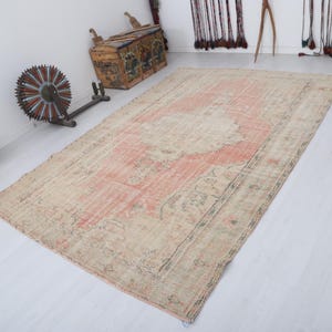 Tapis Oushak pastel vintage 6 x 9 : tapis en laine turque